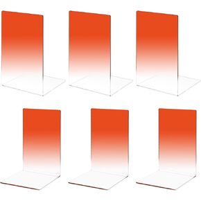 Book Ends, Acrylic Bookends, Clear Book Ends for Shelves,Desk Book Organizer, Book Holder Stand Decorative for Heavy Books, CDs, Video Games(3 Pair/6Pieces, Gradient Orange)