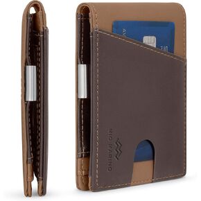 Mio Marino Slim Wallet for Men – Front Pocket Bifold Wallet – Advanced RFID Blocking/Fraud Protection – ID Window & Money Clip - Gray/Off-White - One Size