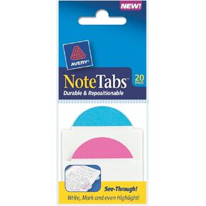 Avery NoteTabs Round Edge, 2 x 1.5 Inches, Neon Blue and Magenta, 20 per pack (16305)