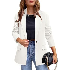 YUNCLOS Womens Casual Suit Blazer 1 Button Long Sleeve Notched Lapel Open Front Jacket for Work Office