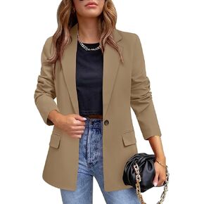YUNCLOS Womens Casual Suit Blazer 1 Button Long Sleeve Notched Lapel Open Front Jacket for Work Office