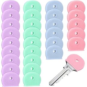48Pcs Key Cover Caps for House Key,Key Color Identifiers Covers Cute, Plastic Key Tags Rings Markers 4 Colors for Standard Regular Thin Flat House Keys,Labels, Indexes and Stamps