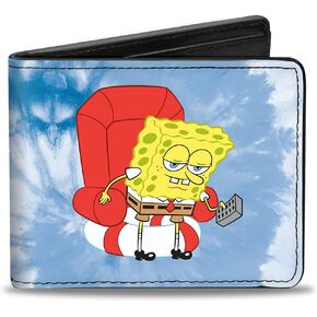 Buckle-Down Men's Nickelodeon Wallet, Bifold, Spongebob Squarepants Imma Head Out Chair Pose Tie Dye Blues, Vegan Leather, 4.0" x 3.5"