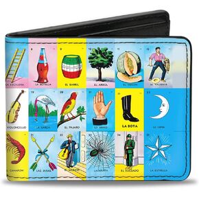 Buckle-Down Men's Loteria Wallet, Bifold, Tabla Board Blocks, Vegan Leather, 4.0" x 3.5"
