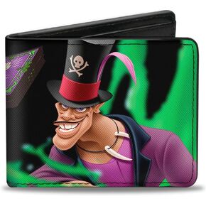 Buckle-Down Men's Disney Wallet, Bifold, Tarot Card Pose Black Greens, Vegan Leather, The Princess and The Frog Dr. Facilier, 4.0" x 3.5"