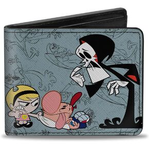 Buckle-Down Warner Bros. Animation Wallet, Bifold, The Grim Adventures of Billy Mandy Group Pose and Grim Gray, Vegan Leather
