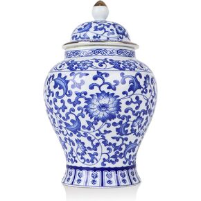 Chinoiserie Blue White Ginger Jars, Ceramic Decorative Ginger Jar With Lid,Porcelain Vases Decor for Living Room,Bedroom -Medium (Lotus) in Kuwait