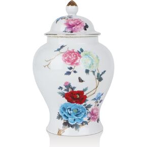 Chinoiserie Blue White Ginger Jars, Ceramic Decorative Ginger Jar With Lid,Porcelain Vases Decor for Living Room,Bedroom -Medium (Lotus)