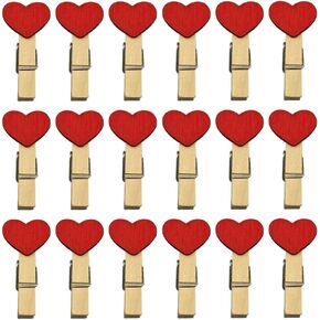100 Pcs 3.5cm Mini Wooden Heart Pegs Wood Photo Display Clips Small Craft Clothespins Photo Paper Pegs Cute Card Holder Pegs for Wedding Party Decor Red
