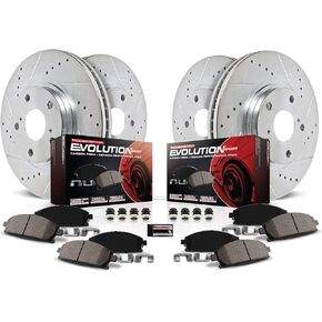 Power Stop K2820 Front and Rear Z23 Carbon Fiber Brake Pads with Drilled & Slotted Brake Rotors Kit