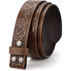 Western Belt Strap for Men without Buckle 1.5" Wide Floral Engraved Embossed Leather Belt Strap