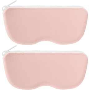 Linkidea Extra Large Silicone Sunglasses Pouch Case with Zipper, 2 Pack Sun Glasses Eyeglasses Organizer Soft Bag Compatible with CELINE CL40227U Versace VE4395 Gucci GG0595S GG0875S (XXL, Pink)