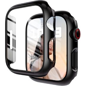 [2 Pack] Compatible for Apple Watch 44mm Series 6 / SE/ Series 5 /Series 4 Tempered Glass Screen Protector with Black Bumper Case, YMHML Full Coverage Easy Installation Bubble-Free Cover for iWatch Accessories