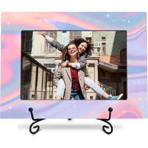 4"X 6" Wooden Picture Frame - Pink & Blue Tie Dye - 1 Wood Photo Frame With A Metal Stand - Tabletop Display, Gift For Friends, College, Home & Office Decoration & Supplies Horizontal - A02