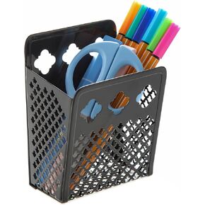 Magnetic Pen Holder, Mesh Metal Strong Magnet Dry Erase Marker Holder Pencil Organizer Small Items Basket for Refrigerator, Whiteboard, Locker Accessories-Black