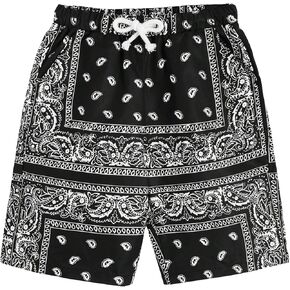 Men's Paisley Shorts High Elastic Waist Drawstring Summer Shorts Casual Gym Workout Bandana Shorts