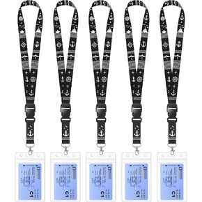 5 Pack Cruise Lanyard for Ship Cards, Cruise Ship Lanyards with Waterproof ID Badge Holders for All Cruise, Cruise Ship Essentials for Royal Caribbean, Carnival, NCL Cruise 2025 (Mix)