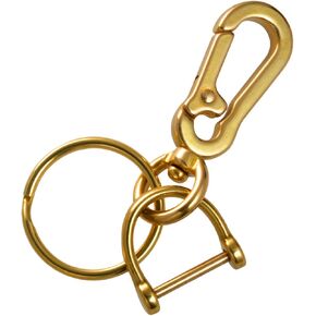 Carabiner Keychain Clip, Key Fob Keychain, Brass Keychain with Anti-Lost D Ring and Key Ring, Gold, Keychain for Men and Women