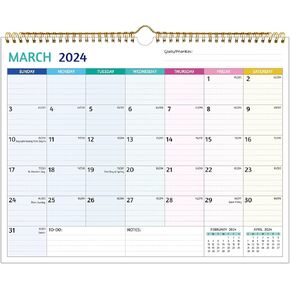 تقويم حائط 2024-2025 - مارس 2024 - أغسطس 2025، تقويم 18 شهرًا 2024-2025، 14.57 × 11.42 بوصة، تقويم 2024، تقويم شهري مع كتل مسطرة، ورق سميك، عطلات، المهام والملاحظات