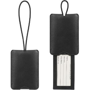 FYY Luggage Tag - 4 Pack PU Leather Luggage Tags for Suitcases with Name ID Card Travel Tags Labels with Privacy Cover for Baggage Handbag School Bag Suitcase Black