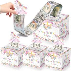 chiazllta 3pcs Unicorn Birthday Money Box for Cash Pull Happy Birthday Money Pull Box with Greeting Card DIY Surprise Money Roll Gift Box Pull Out Kit for Girls Birthday Party Decoration Supplies