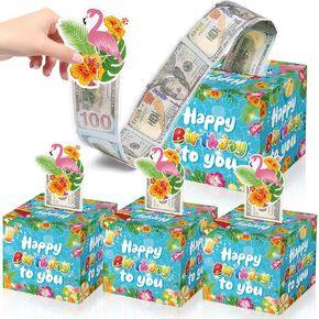 chiazllta 3pcs Summer Birthday Money Box for Cash Pull Happy Birthday Money Pull Box with Greeting Card DIY Surprise Money Roll Gift Box Pull Out Kit for Hawaii Birthday Party Decoration Supplies