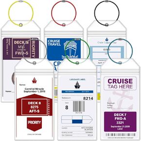 Cruise Luggage Tag Holder, 6-Pack Clear Waterproof Cruise Luggage Tags with Zip Seal for Carnival, MSC, Costa, NCL & Princess Ships, Cruise Travel Must-Haves for 2024-2025