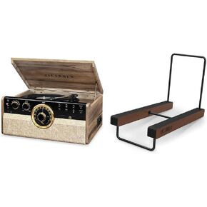 Victrola Empire Mid-Century 6-in-1 Turntable with 3 Speed Record Player, Bluetooth Connectivity, Radio, Cassette and CD Player (Espresso)
