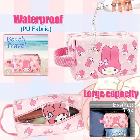 Cute Anime Storage Bag Cartoon Stuff for Girls Women, Large Capacity Waterproof PU Makeup Cosmetic Toiletry Bag Accessories with Mirror,Bracelet,Keychain,Stickers Back to School Supplies in Saudi Arabia