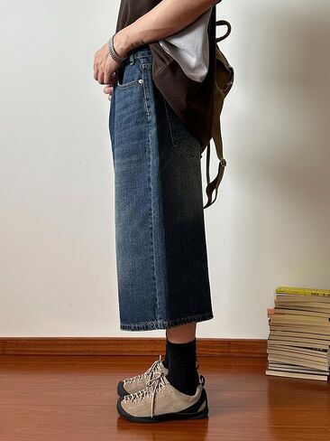 النساء Y2k فضفاض Jorts خمر واسعة الساق طويلة شورتات جينز فضفاضة تناسب كابري الدنيم السراويل العصرية الجرونج خمر الشارع الشهير in Kuwait
