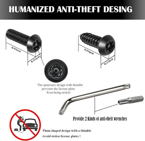Anti Theft License Plate Screws,Stainless Steel Rustproof Security Bolts Fasteners for Front Rear Car Tag Mount- M6 Locking Hardware,with Matte Black Caps Covers, Insert Nuts,Car Tire Valve Cap(Black) in Saudi Arabia