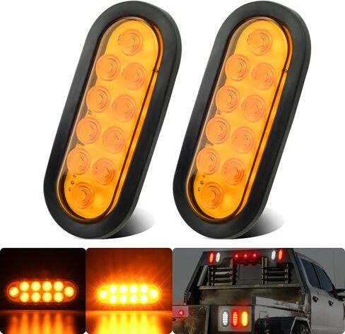 2Pcs 6 inch Oval LED Trailer Flatbed Pickup Truck Turn Signal Parking Tail Light Marker Lights Amber 10 LEDs w/Rubber Grommet Sealed Waterproof IP67 for RV/Van, DC 12V in Saudi Arabia