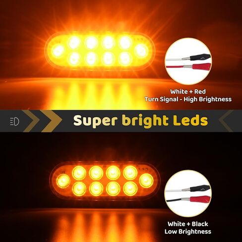 2 قطع 6 بوصة بيضاوية LED مقطورة مسطحة بيك اب شاحنة بدوره إشارة وقوف السيارات الذيل ضوء ماركر أضواء العنبر 10 المصابيح ث / حلقة مطاطية مختومة للماء IP67 ل RV / فان، DC 12V in Kuwait