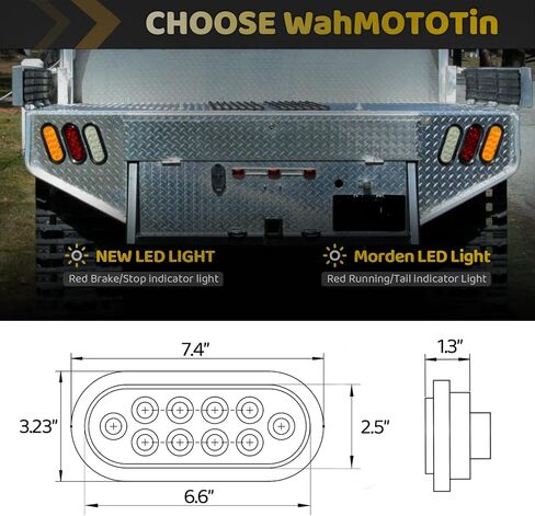 2Pcs 6 inch Oval LED Trailer Flatbed Pickup Truck Turn Signal Parking Tail Light Marker Lights Amber 10 LEDs w/Rubber Grommet Sealed Waterproof IP67 for RV/Van, DC 12V in Saudi Arabia
