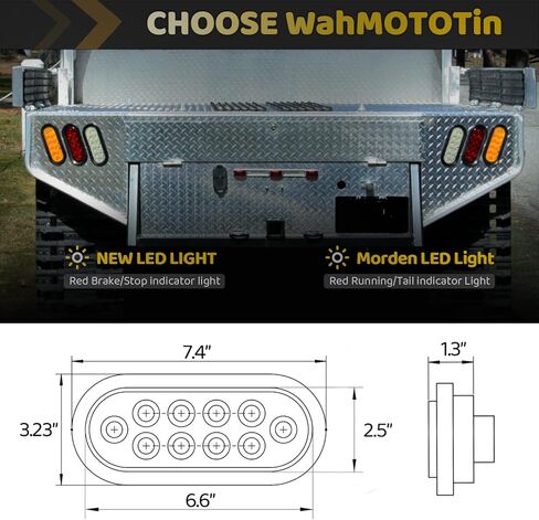 2 قطع 6 بوصة بيضاوية LED مقطورة مسطحة بيك اب شاحنة بدوره إشارة وقوف السيارات الذيل ضوء ماركر أضواء العنبر 10 المصابيح ث / حلقة مطاطية مختومة للماء IP67 ل RV / فان، DC 12V in Kuwait