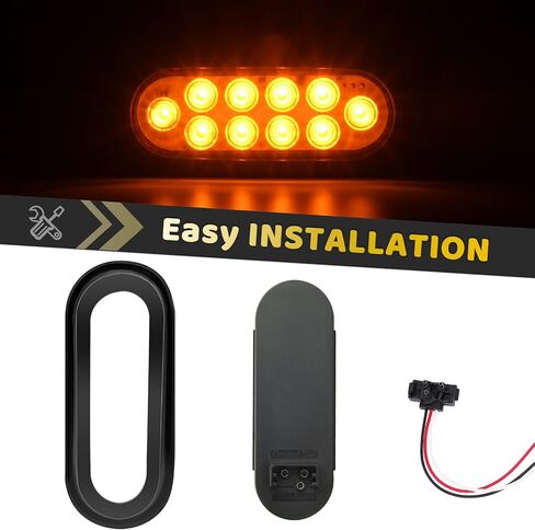 2Pcs 6 inch Oval LED Trailer Flatbed Pickup Truck Turn Signal Parking Tail Light Marker Lights Amber 10 LEDs w/Rubber Grommet Sealed Waterproof IP67 for RV/Van, DC 12V in Saudi Arabia