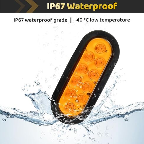 2Pcs 6 inch Oval LED Trailer Flatbed Pickup Truck Turn Signal Parking Tail Light Marker Lights Amber 10 LEDs w/Rubber Grommet Sealed Waterproof IP67 for RV/Van, DC 12V in Saudi Arabia