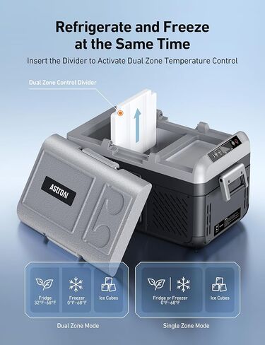 ثلاجة سيارة AstroAI ثنائية المنطقة 12 فولت، تحكم منفصل، فريزر محمول 20 كوارت (18 لتر) ثلاجة تخييم مع باب قابل للعكس في اتجاهين للسيارة، عربة سكن متنقلة، شاحنة، شاحنة صغيرة، قارب للتخييم، السفر، صيد الأسماك في الهواء الطلق in Kuwait