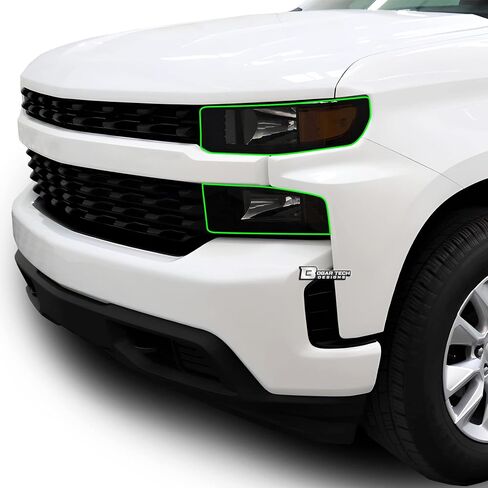 غطاء مجموعة ألوان المصابيح الأمامية الكاملة من BOGAR TECH DESIGNS متوافق مع Chevy Silverado 2022-2024، دخان داكن in Kuwait