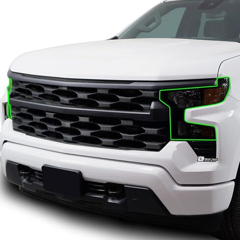 غطاء مجموعة ألوان المصابيح الأمامية الكاملة من BOGAR TECH DESIGNS متوافق مع Chevy Silverado 2022-2024، دخان داكن in Kuwait