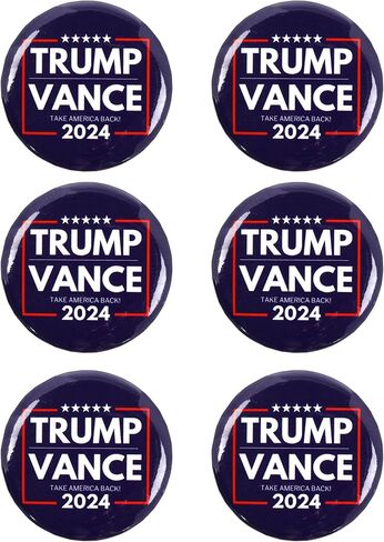 أزرار حملة ترامب فانس 2024، خذ أمريكا مرة أخرى، ملحق دبوس سياسي للمسيرات والتجمعات، 2.25 بوصة (عبوة من 6) in Kuwait