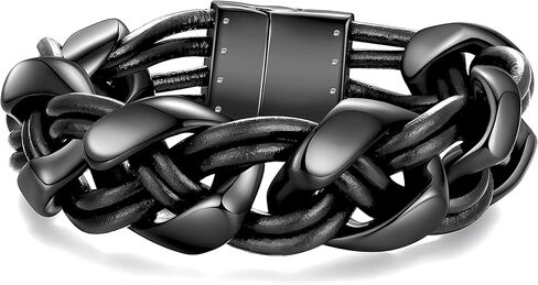 Mens Leather Bracelet Black Brown Premium Leather Braided Mens Bracelet Stainless Steel Wristband Cuff Bangle Bracelets, Ideal Gifts for Men on Father's Day Birthdays Christmas Day in Saudi Arabia