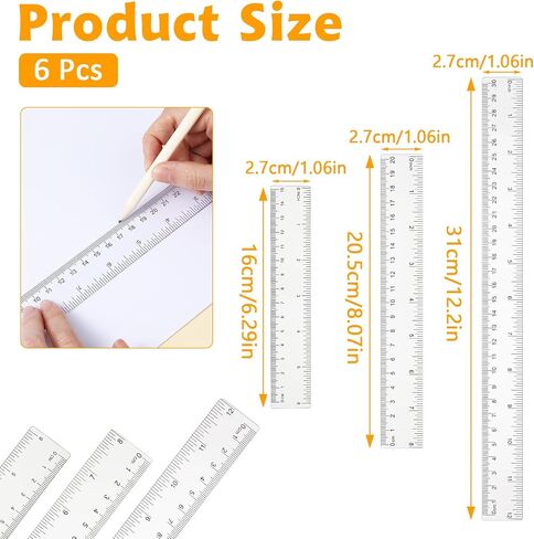 6 Pcs Plastic Ruler 3 Sizes Clear Ruler Almighty Ruler Ruler Set with Inches and Metric Measuring Tools for School Office Students Architects Artists in Saudi Arabia