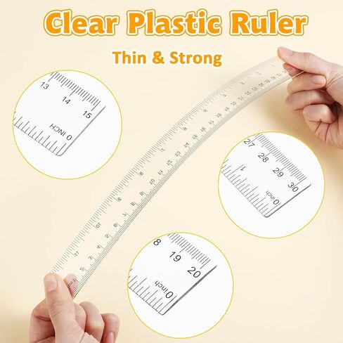 6 Pcs Plastic Ruler 3 Sizes Clear Ruler Almighty Ruler Ruler Set with Inches and Metric Measuring Tools for School Office Students Architects Artists in Saudi Arabia