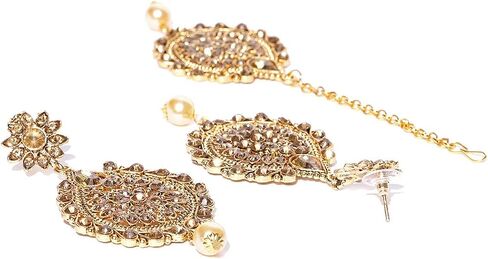 DAMANI Indian Traditional Gold Plated Polki Earrings Pair With Maang-Tikka in Saudi Arabia