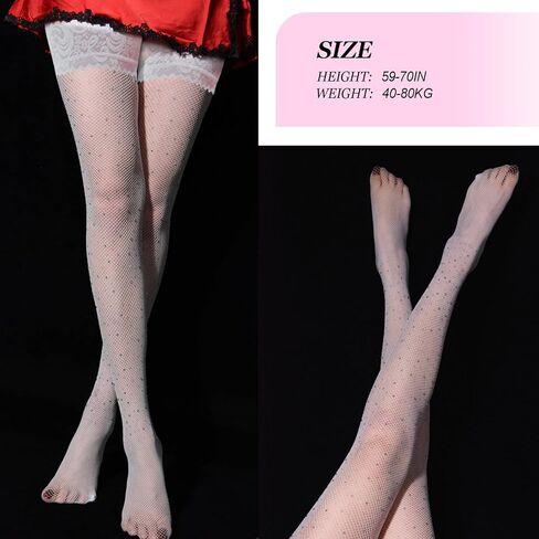 جوارب نسائية بيضاء مثيرة من الدانتيل عالية الفخذ مع جوارب من السيليكون اللامعة من الدانتيل بحجر الراين in Kuwait