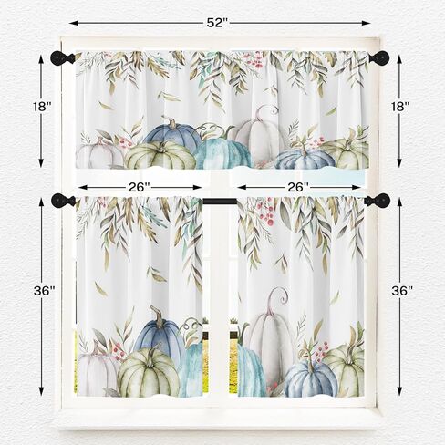 ستائر المطبخ اليقطين سقوط نافذة الستائر الستارة والطبقة مجموعة 36 بوصة، أوراق الخريف المائية قضيب جيب ستارة قصيرة الطبقة للغرفة، عيد الشكر مقهى صغير ديكور المطبخ in Kuwait