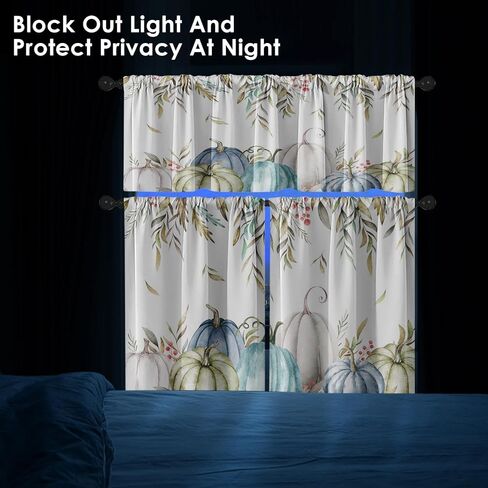 ستائر المطبخ اليقطين سقوط نافذة الستائر الستارة والطبقة مجموعة 36 بوصة، أوراق الخريف المائية قضيب جيب ستارة قصيرة الطبقة للغرفة، عيد الشكر مقهى صغير ديكور المطبخ in Kuwait