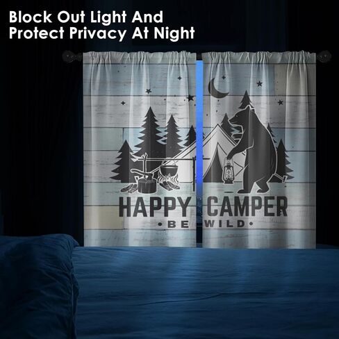 Camper Kitchen Curtains RV Window Curtains Over Sink Set of 2, Camping Tent Bear with Lantern Vintage Rod Pocket Short Tier Curtains for Kitchen, Farmhouse Small Kitchen Decor (26x36 Inch) in Saudi Arabia