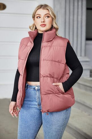 IN'VOLAND Women's Plus Size Zip Up Puffer Vest Stand Collar Outerwear Sleeveless Padded Jacket Coat with Pockets in Saudi Arabia